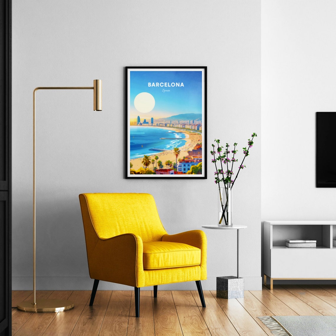 Barcelona Spain Sunrise Beach Panorama Skyline Travel Poster - Image 3