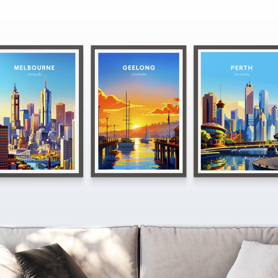 Geelong Australia Harbor Pier Golden Sunset Sailboats Scene Poster - Image 3