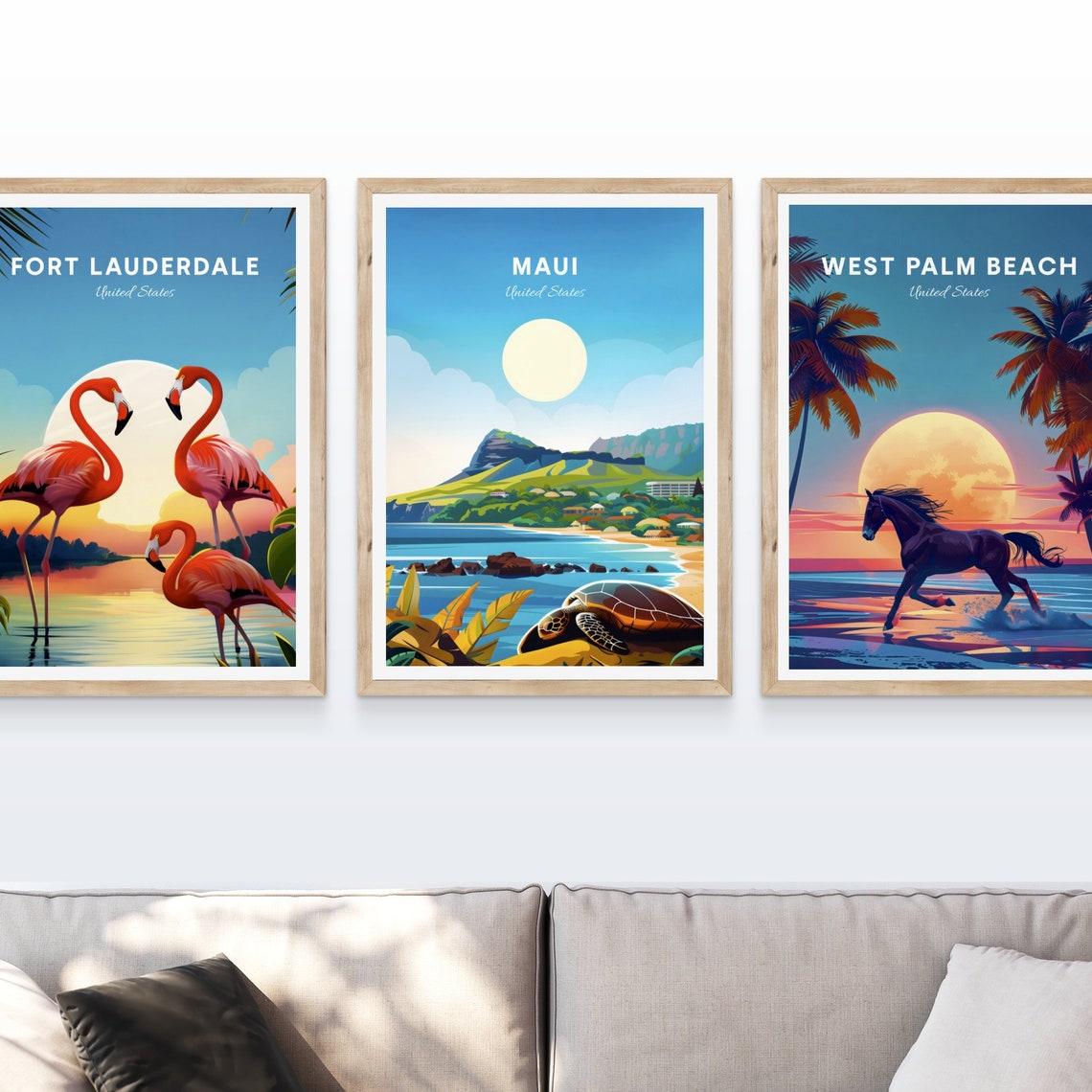 Maui Hawaii Sea Turtle Beach Mountains Sunset Travel Poster Art - Image 4