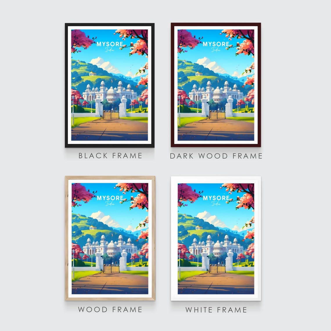Mysore India White Palace in Gardens with Pink Blossoms Poster - Image 3