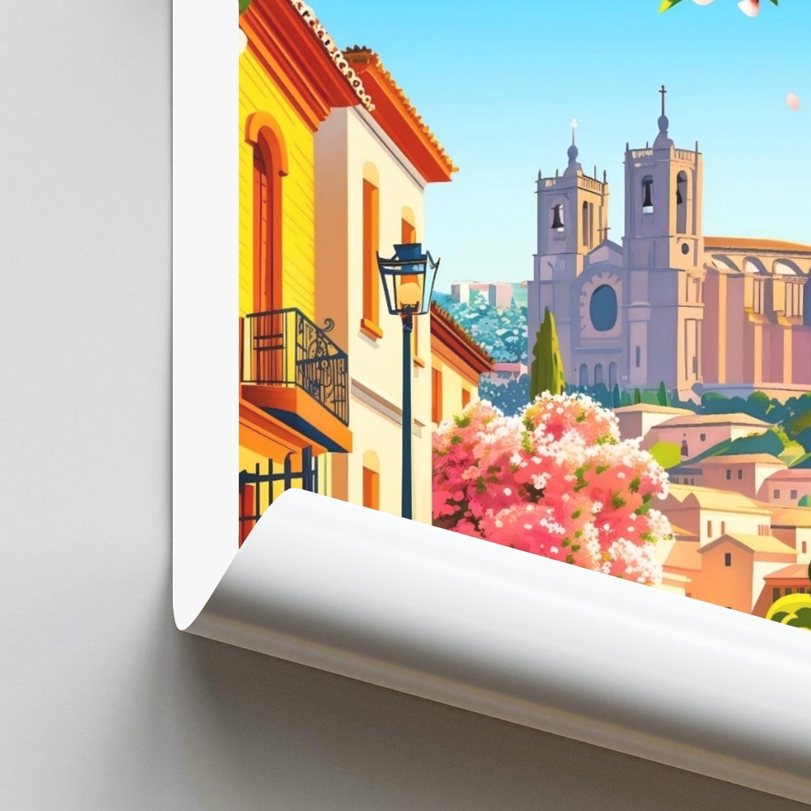Toledo Spain Old Town Street Blossom Trees Springtime Poster - Image 2