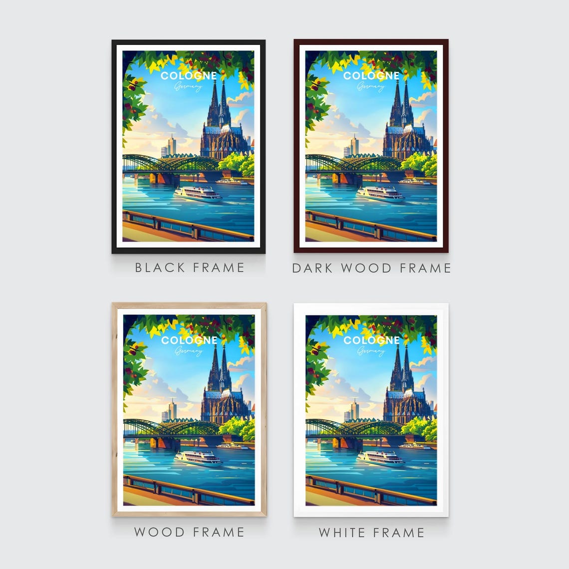 Cologne Cathedral River Bridge Rhine Sunset Germany Travel Poster - Image 3