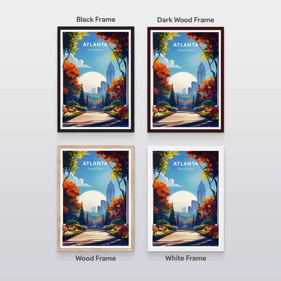 Atlanta Georgia Autumn Garden Skyline View Sunset Travel Poster - Image 2