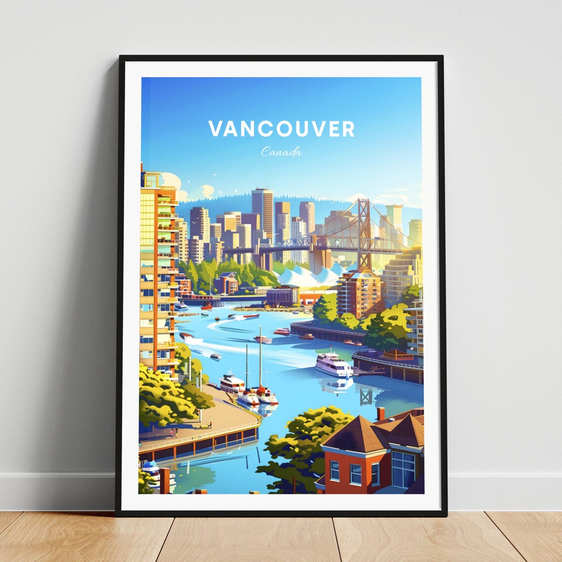 Vancouver Canada Harbor Bridge Downtown Skyline Travel Poster