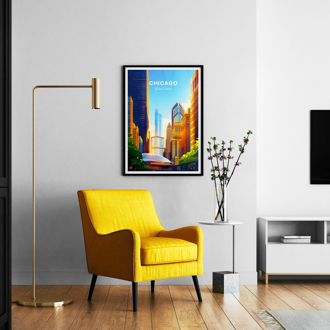 Chicago Illinois Willis Tower Cloud Gate Street Day Travel Art Poster - Image 3