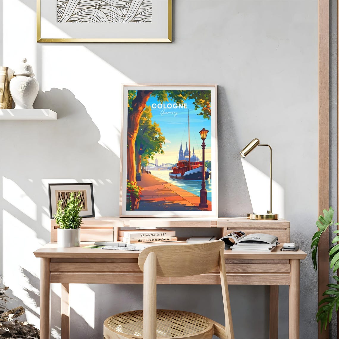 Cologne Evening River Promenade Sunset Boat Germany Travel Poster - Image 4