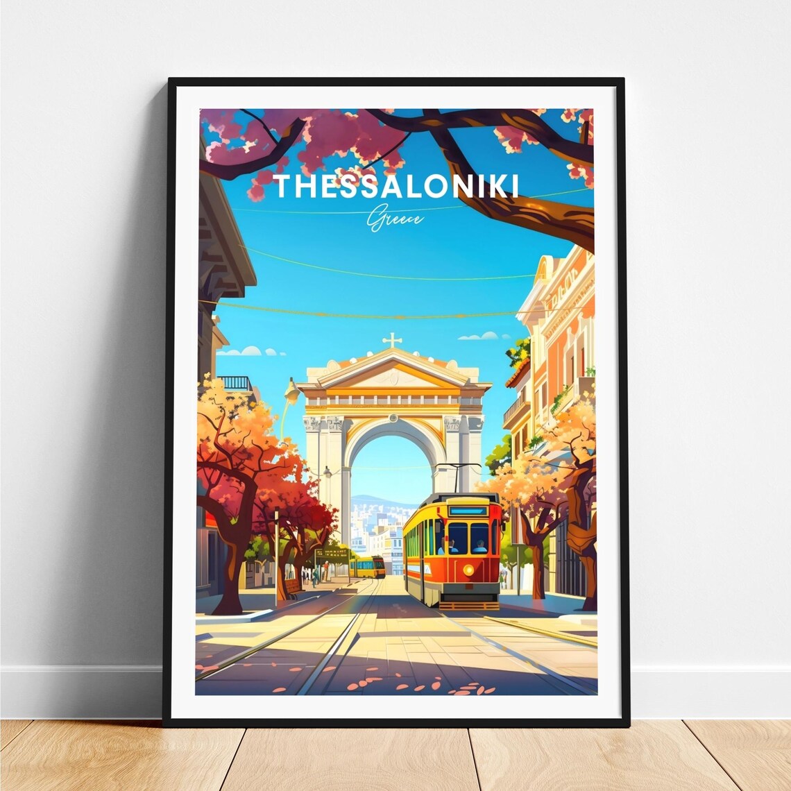 Thessaloniki Greece Triumphal Arch Tram Street View Art Poster