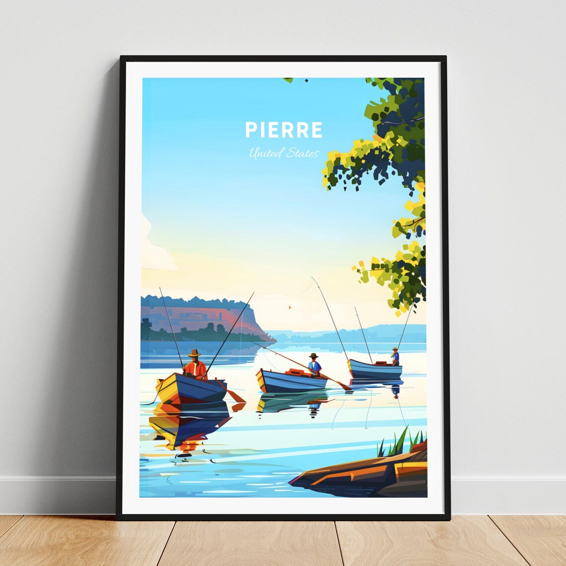Pierre South Dakota Riverside Fishing Boats at Sunset Art Poster