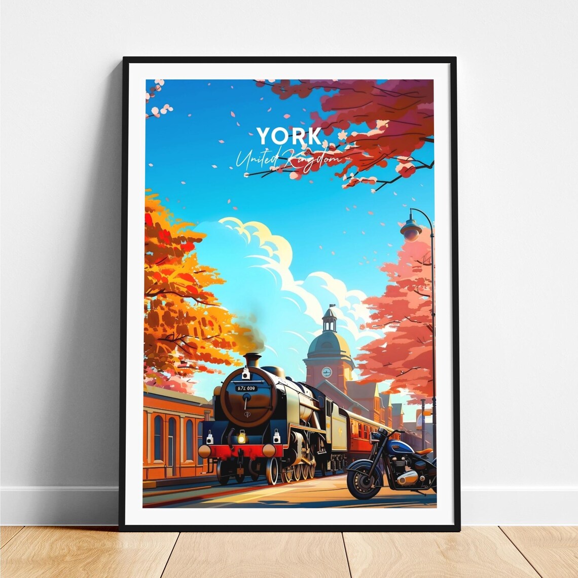 York Steam Locomotive Station Golden Autumn Vintage Travel Poster