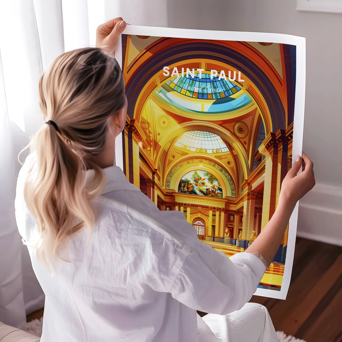 Saint Paul Minnesota Golden Domed Hall Interior Grandeur Art Poster - Image 3