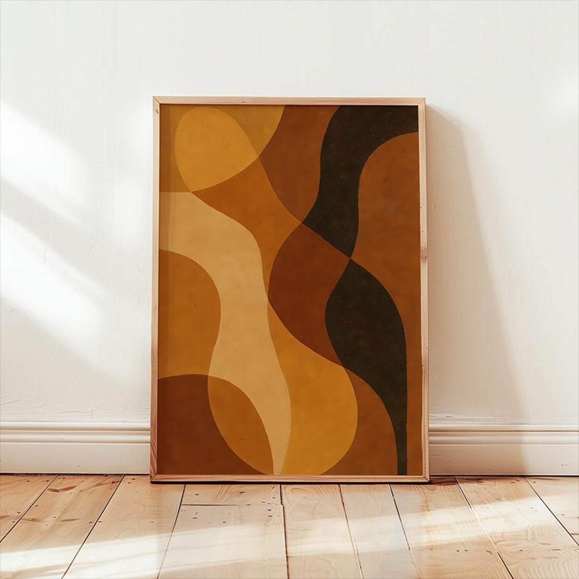 Earthy Amber Wavy Shapes Retro Abstract Mid Century Art Poster