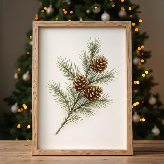 Minimalist Winter Print Pine Cone Wall Art