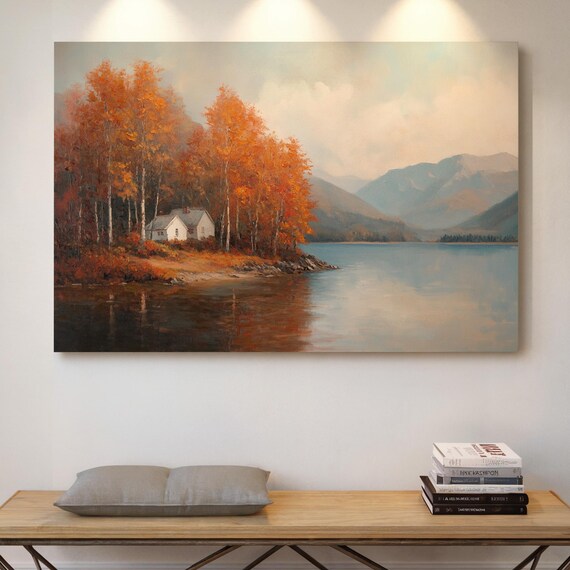 Fall Cabin In The Mountains Autumn Lake Retreat Cozy Rustic Lodge Poster