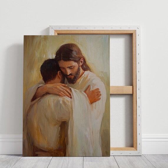 Jesus Embracing Man Forgiveness Love Christian Faith Art Poster