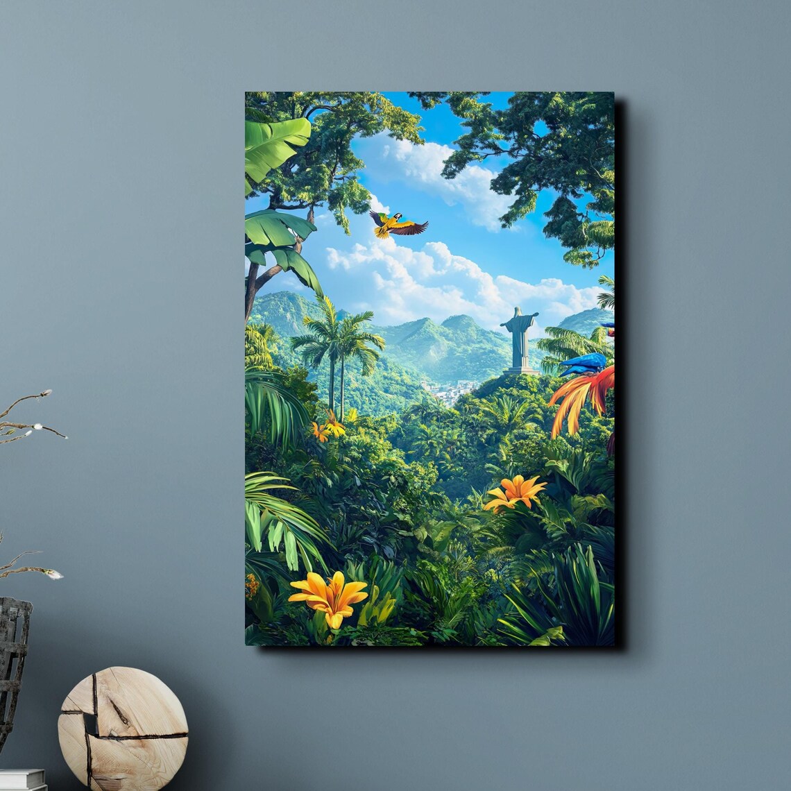 Christ The Redeemer Above Rio Jungle Tropical Parrots Poster