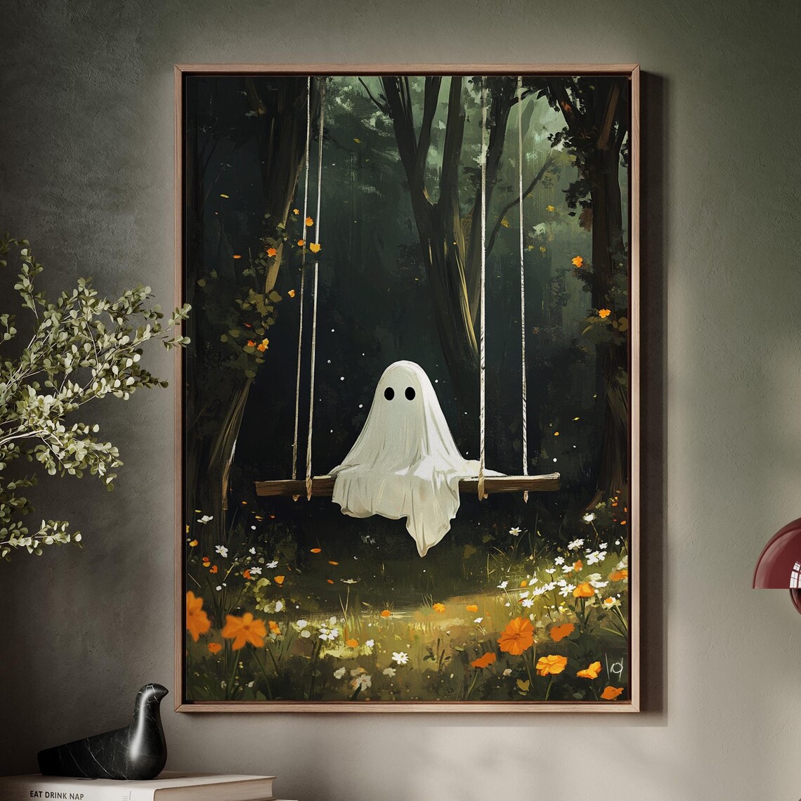 Ghost On Forest Swing, Whimsical Nature Decor