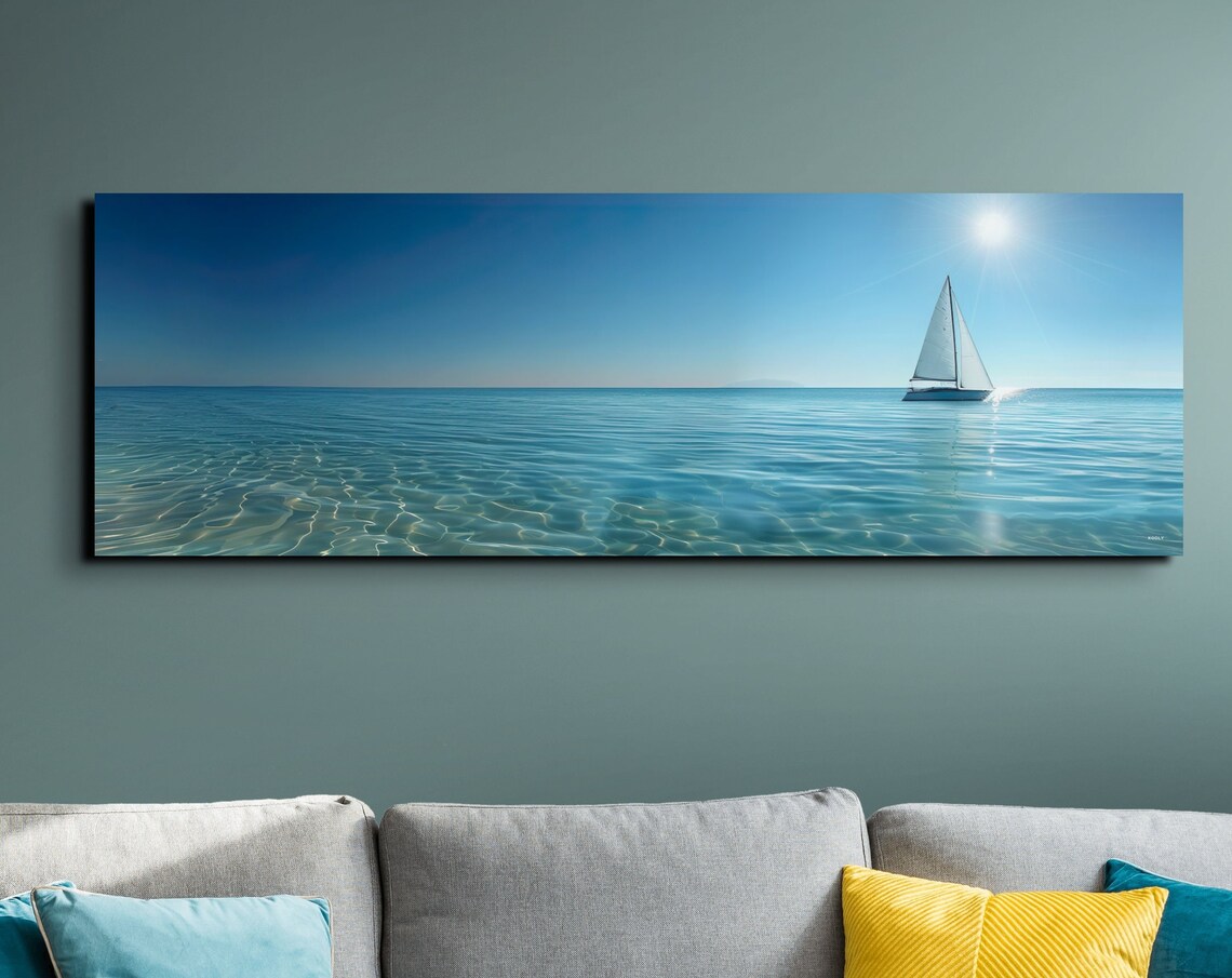 Bright Sailboat Sailing on Crystal Clear Turquoise Water Poster