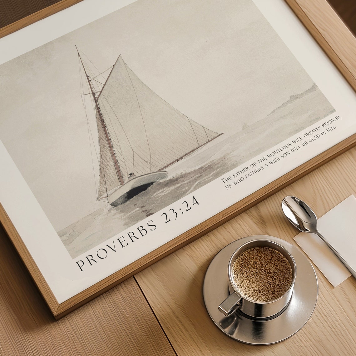 Proverbs 23:24 Vintage Sailboat Nautical Father's Day Scripture Poster - Image 4