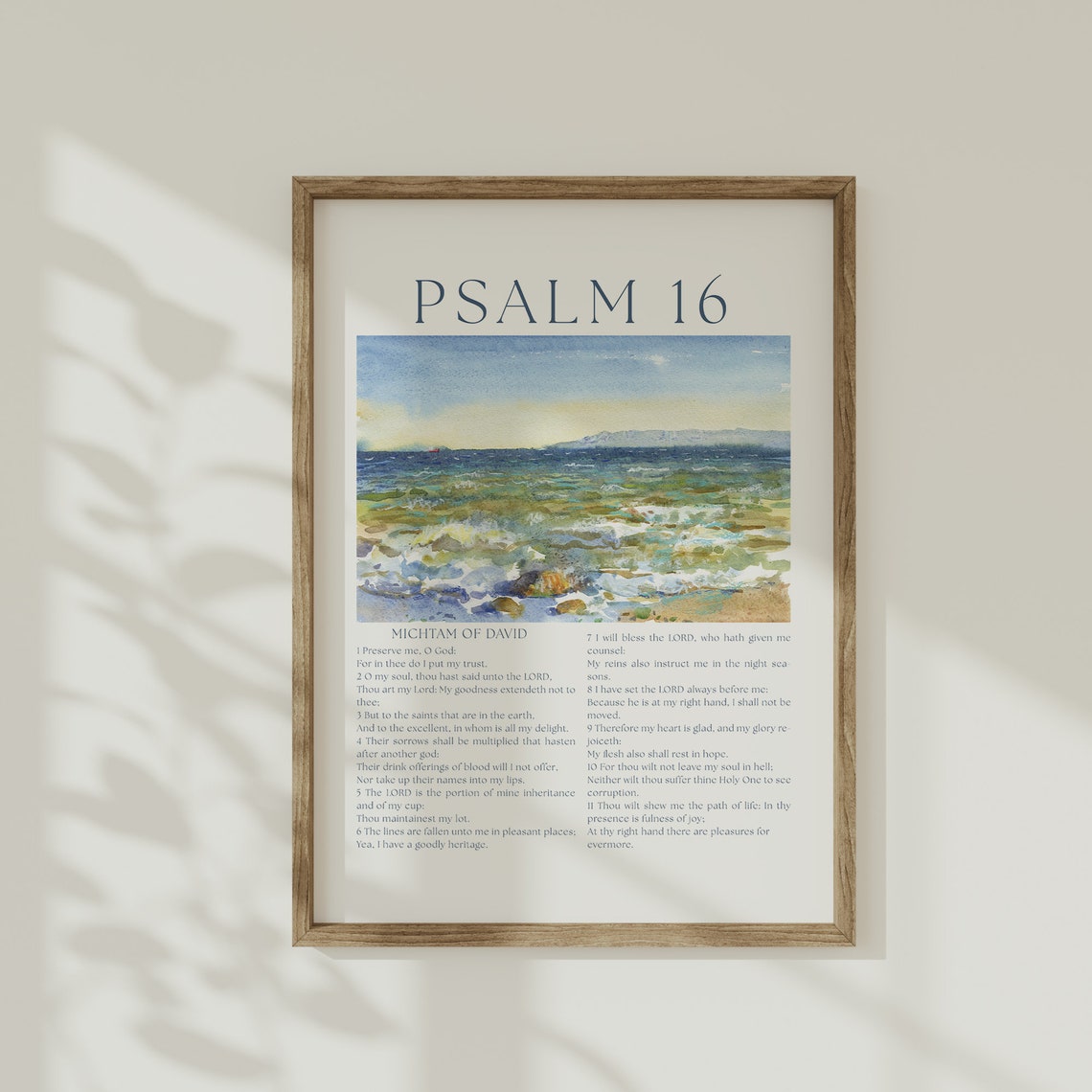 Psalm 16 Ocean Seascape Watercolor Coastal Bible Verse Nautical Poster