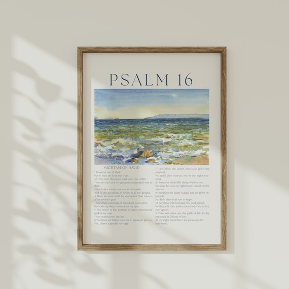 Psalm 16 Ocean Seascape Watercolor Coastal Bible Verse Nautical Poster