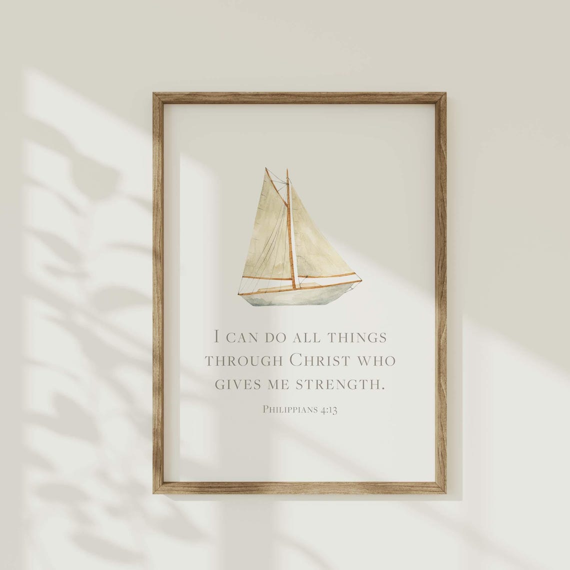 Philippians 413 Sailboat Nautical Nursery Wall Art Coastal Bible Verse Print Neutral Christian Baby Decor Kids Room Scripture
