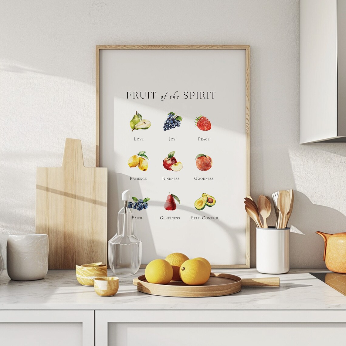 Fruit Of The Spirit Watercolor Chart Nine Fruits Minimalist Kitchen Poster - Image 5