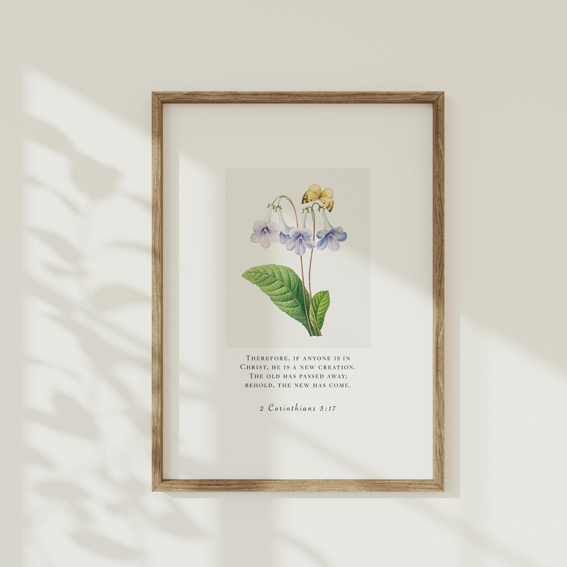 2 Corinthians 5:17 New Creation Lavender Bellflower Botanical Verse Poster