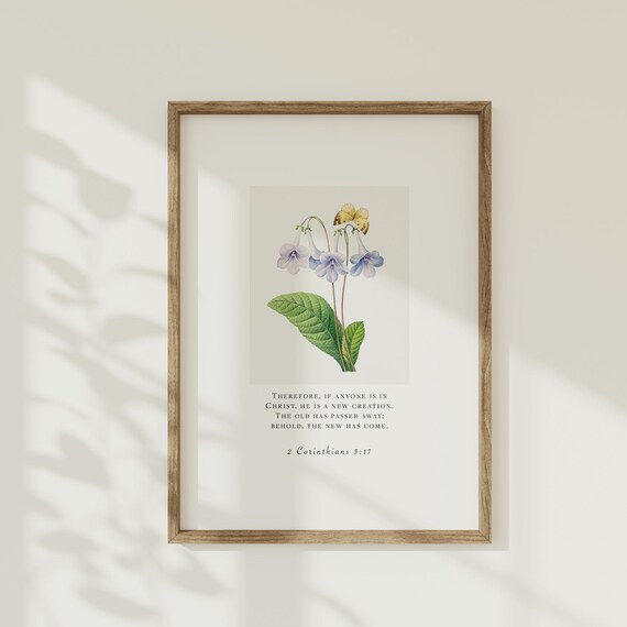 2 Corinthians 5:17 New Creation Lavender Bellflower Botanical Verse Poster