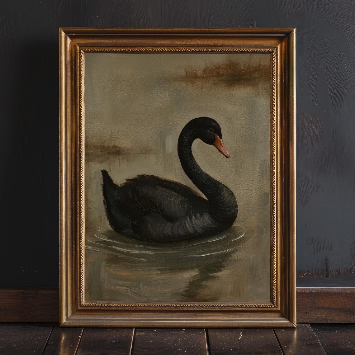 Vintage Black Swan Gothic Art Print, Dark Academia Decor