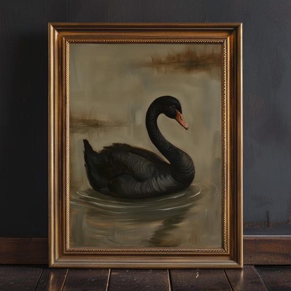 Vintage Black Swan Gothic Art Print, Dark Academia Decor