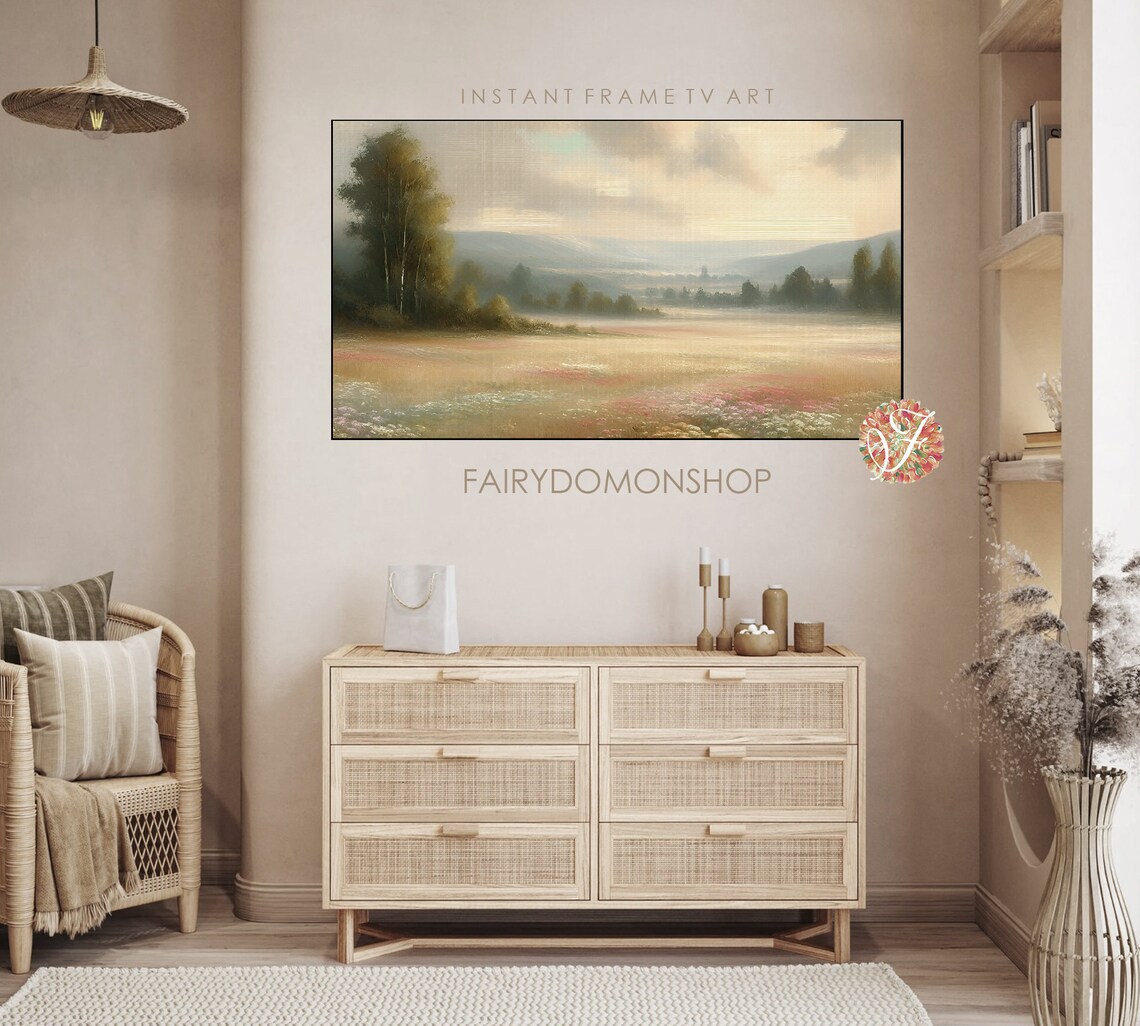 Misty Meadow Tall Grasses Soft Floral Landscape Oil Painting Poster - Image 3