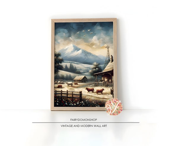 Cozy Landscape Art Farmhouse Wall Art Vintage Print Country Landscape Painting