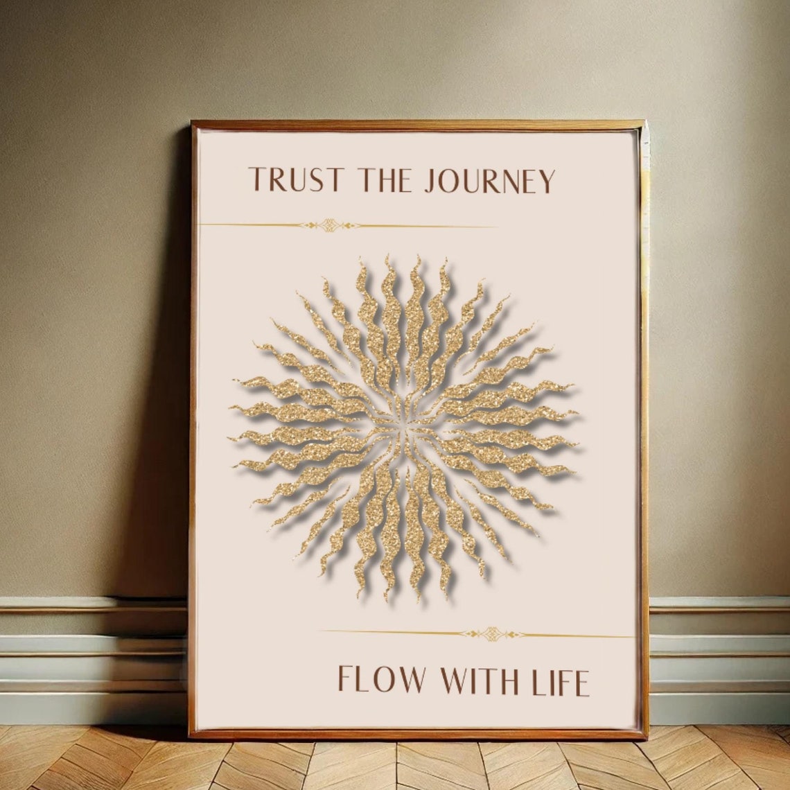 Trust the Journey Golden Sun Mandala Mindfulness Quote Poster