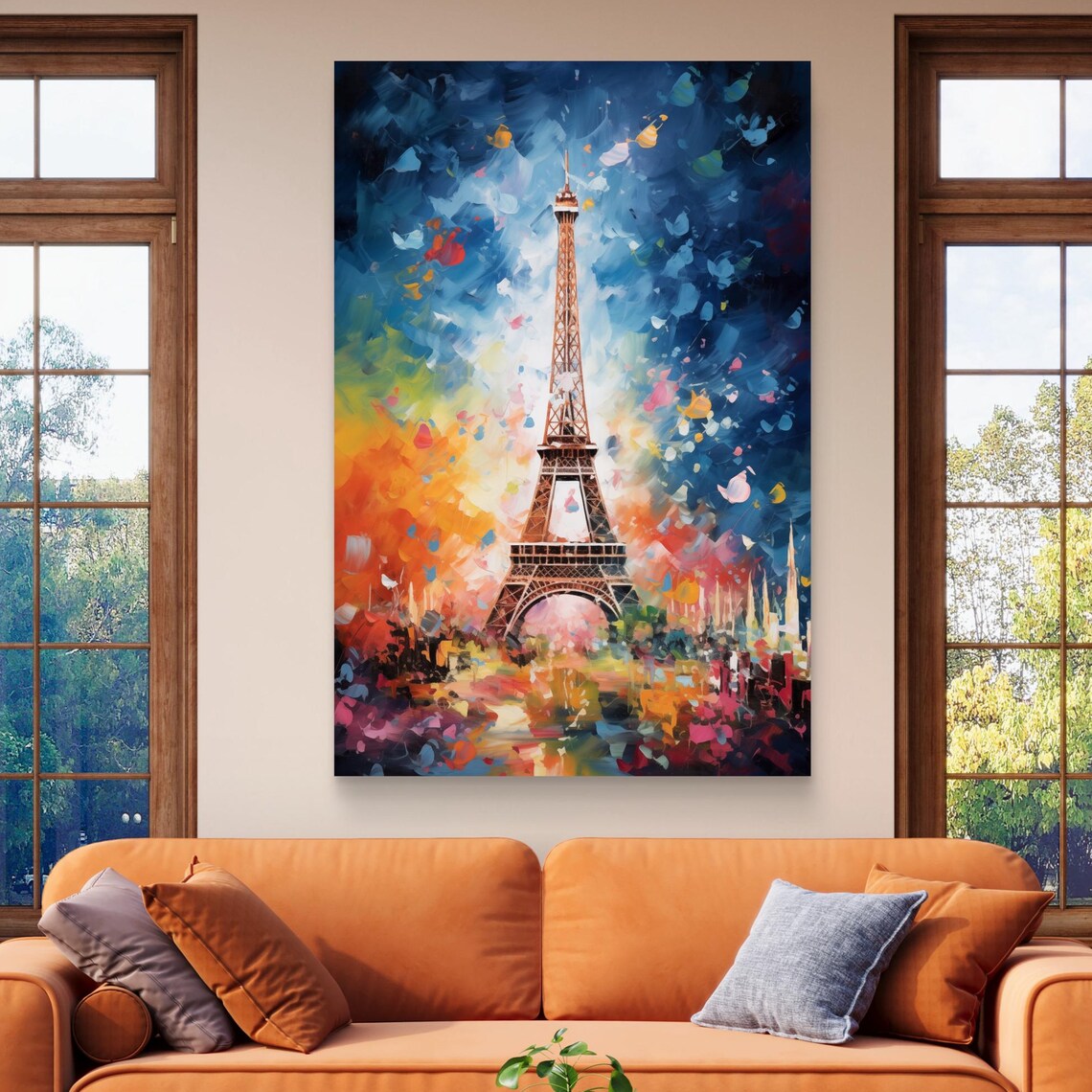 Abstract Eiffel Tower Paris Painting Poster in Bright Modern Colors