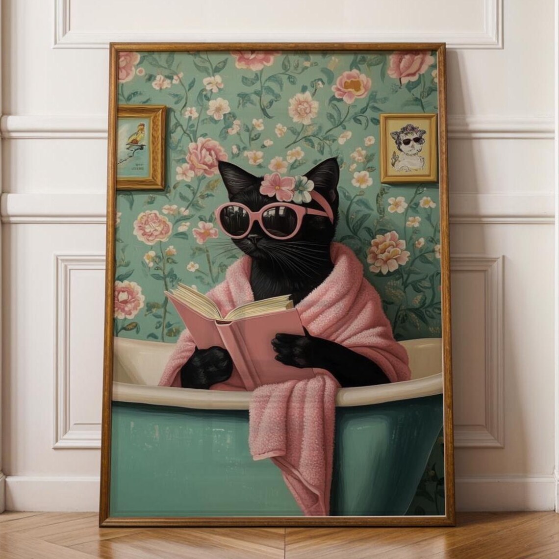 Black Cat Bathroom Poster, Funny Quirky Art
