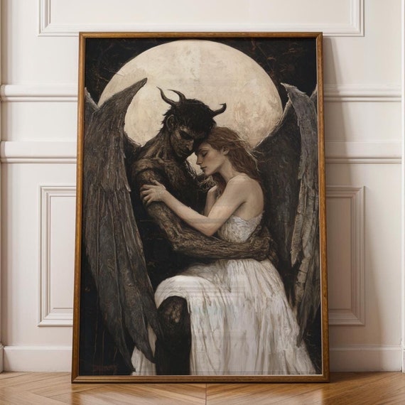 Victorian Gothic Angel And Demon Painting Gothic Victorian Wall Art Moody Victorian Art Dark Victorian Love Painting Gothic Romantic Art