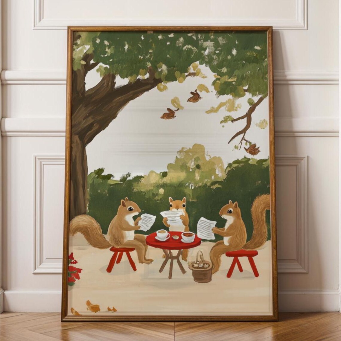 Whimsical Squirrel Tea Party Cute Forest Animals Storybook Print