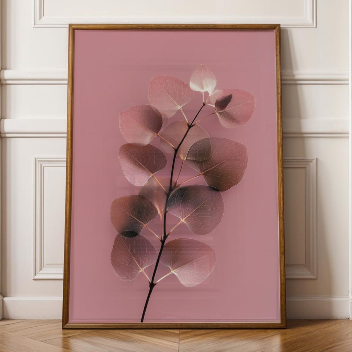 Translucent Eucalyptus Branch on Pink Botanical Wall Decor Poster