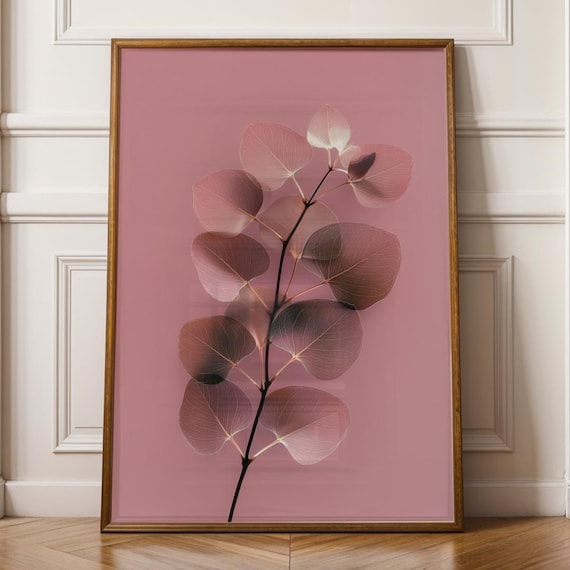 Translucent Eucalyptus Branch on Pink Botanical Wall Decor Poster