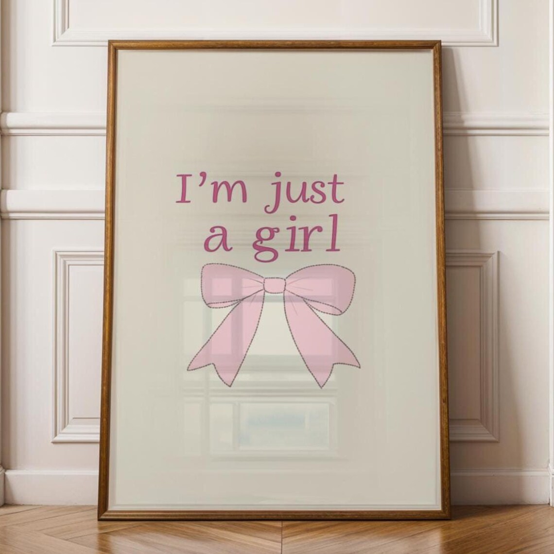 I'm Just a Girl Pink Bow Cream Coquette Minimalist Quote Poster