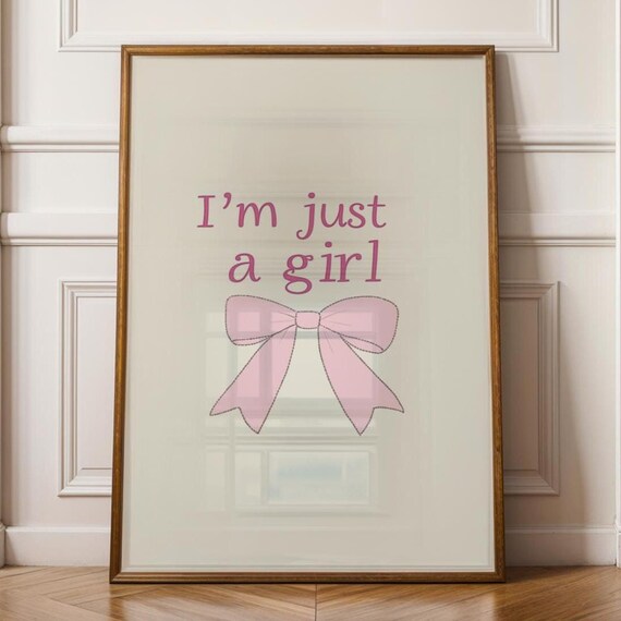 I'm Just a Girl Pink Bow Cream Coquette Minimalist Quote Poster