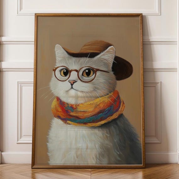 Hipster Cat, Retro Vintage Decor Poster