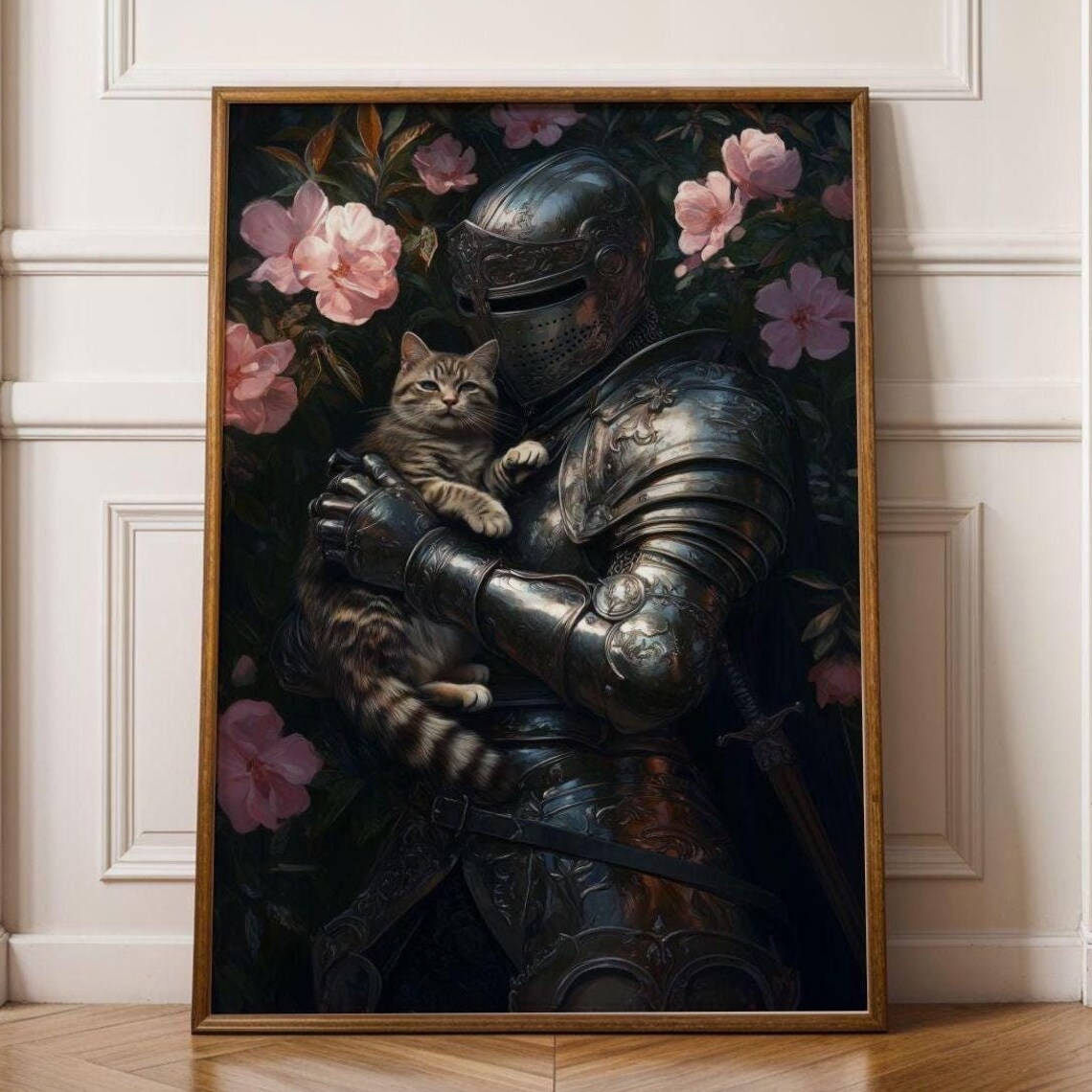 Medieval Knight and Tabby Cat, Fantasy Art