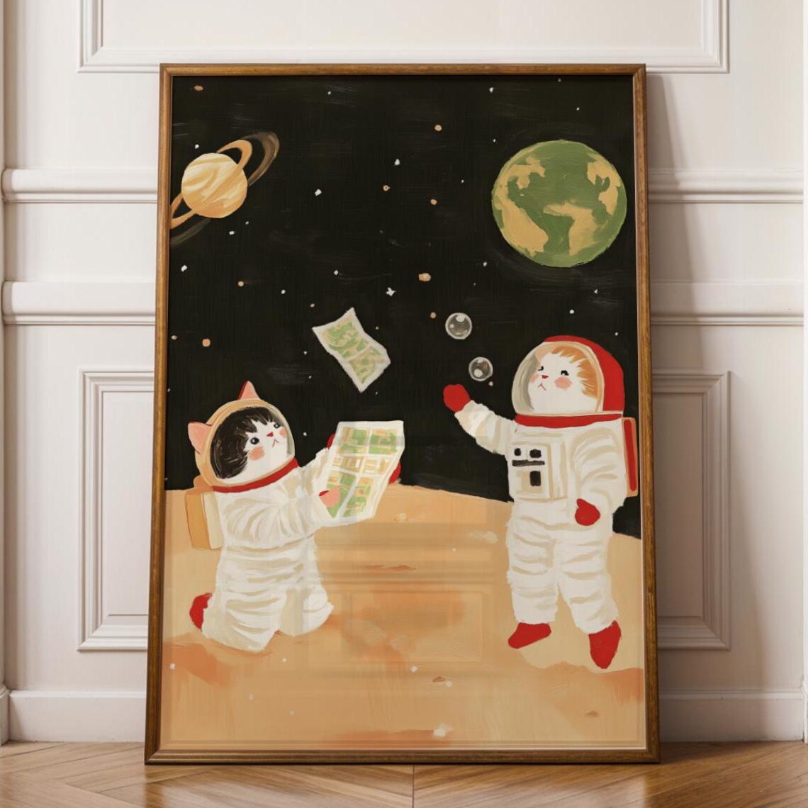 Astronaut Cat, Funny Space Art Print For Kids
