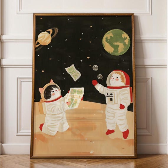 Astronaut Cat, Funny Space Art Print For Kids