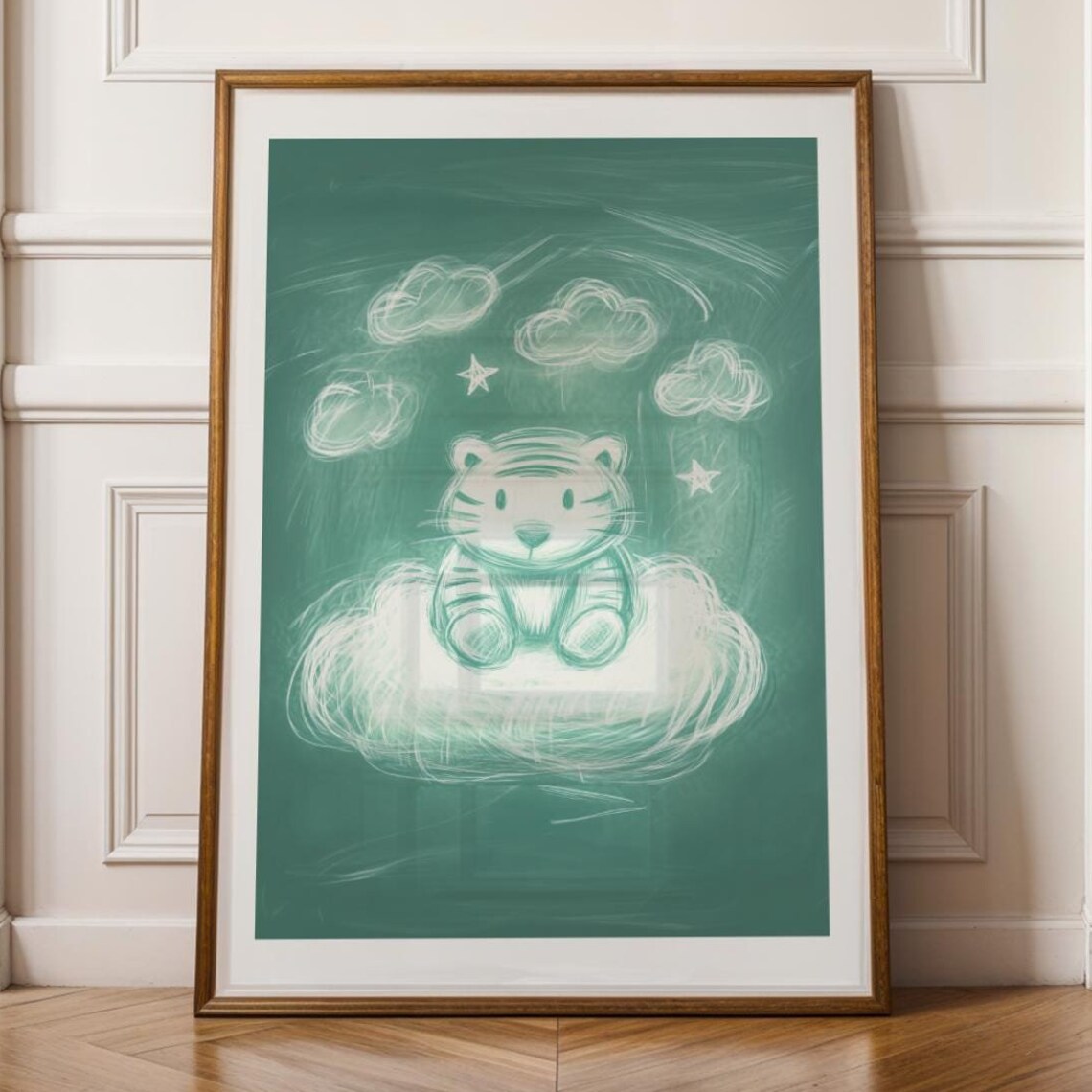 Chalkboard Tiger Nursery Wall Art Baby Cute Room Decor Kids Poster Unframed