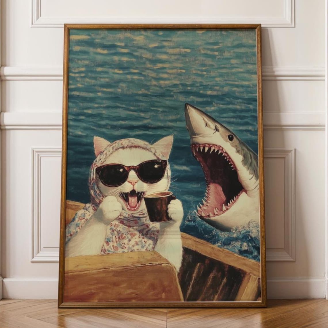 Funny Cat Animal Art Print, Maximalist Humor