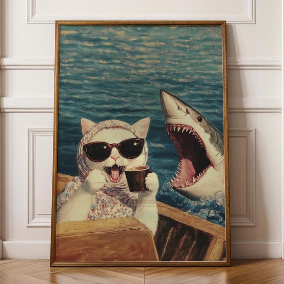 Funny Cat Animal Art Print, Maximalist Humor