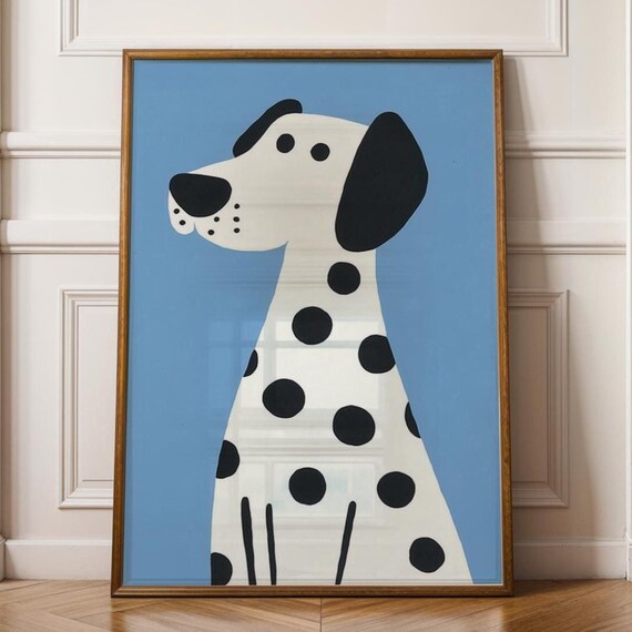 Dalmatian Dog Cartoon Blue Background Kids Room Decor Art Poster