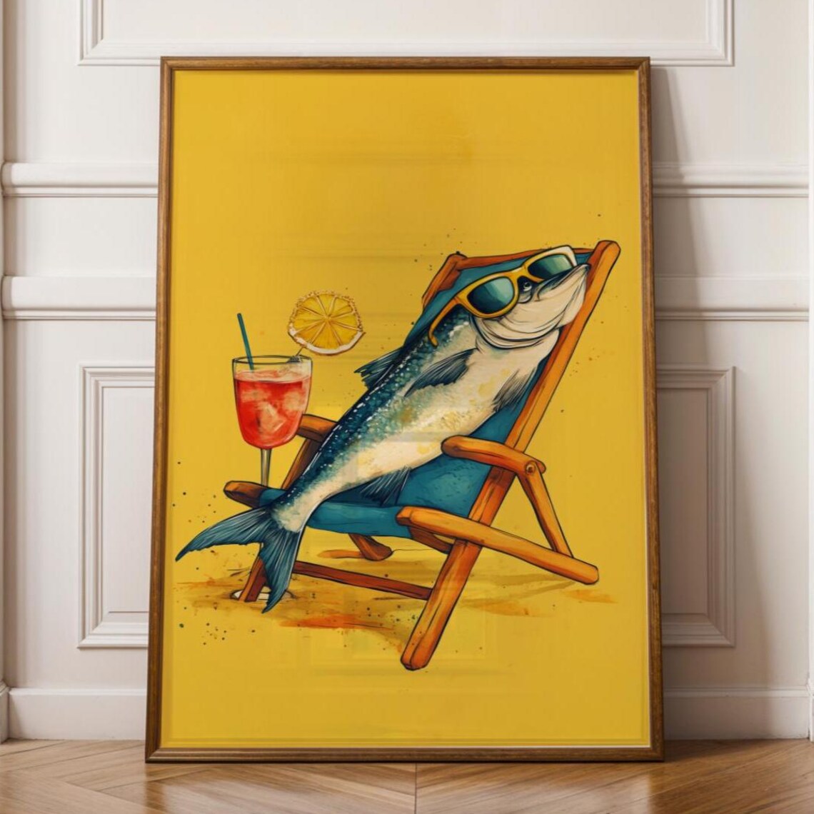 Sardine Art Print, Quirky Yellow Wall Decor